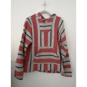 Baja Joe Unisex Mexican Cotton Blend Red Black Beach Hoodie Size Small